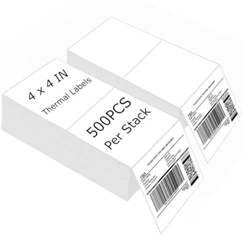 4" x 4" Thermal Labels Printable Shipping Label Stickers with Strong Adhesive, Large White Sticker Square Labels for Mailing, Shipping, Compatible with Most Thermal Printers (4" x 4"-1000pcs) - style: 4" X 4"-White-1000PCS