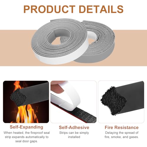 2PCS Smoke Fire Seal Strip 9.8Ft 20mm/0.79" Wx 2mm/0.08" T Grey - color: Gray, size: 9.8FT x 20mm / 0.79" W x 2mm / 0.08" T