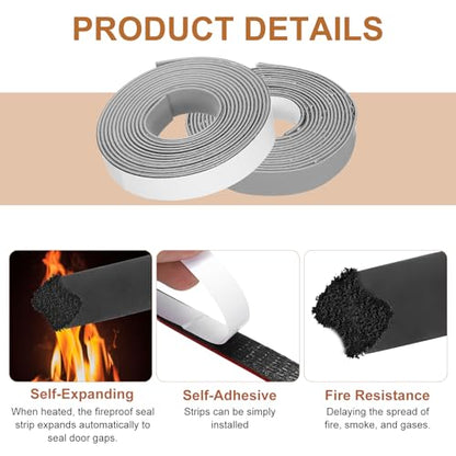 2PCS Smoke Fire Seal Strip 9.8Ft 20mm/0.79" Wx 2mm/0.08" T Grey - color: Gray, size: 9.8FT x 20mm / 0.79" W x 2mm / 0.08" T