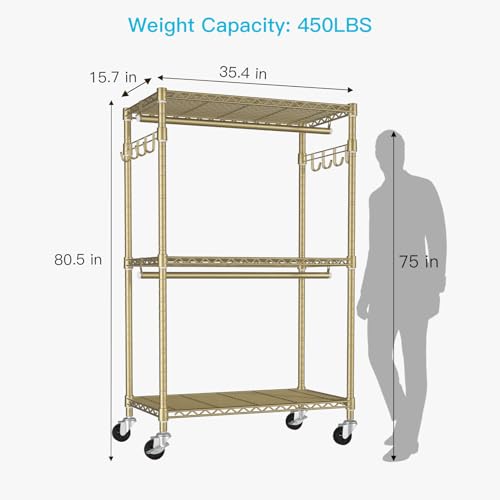 FUTASSI P1 Rolling Clothes Rack, Metal Garment Closet Organizer with Wheels - color: Gold, size: P1