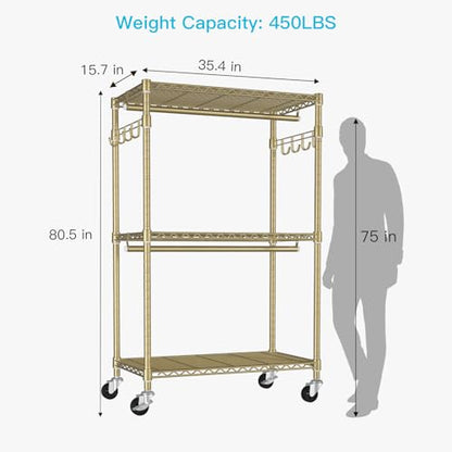 FUTASSI P1 Rolling Clothes Rack, Metal Garment Closet Organizer with Wheels - color: Gold, size: P1