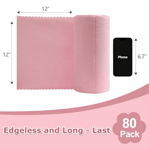 Jessy Home 80 Pack Reusable Paper Towels Pink Microfiber Cleaning Cloth Roll 12"x12" Microfiber Towels, Tear Away Cloth for Cars,Wash Cloths,Lint Free Rags for House,Kitchen,Window,Cleaning Supplies - color: Airy Pink