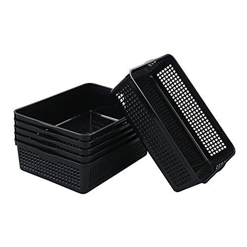6 Pack Plastic A4 Letter Baskets, Black Office Basket Trays