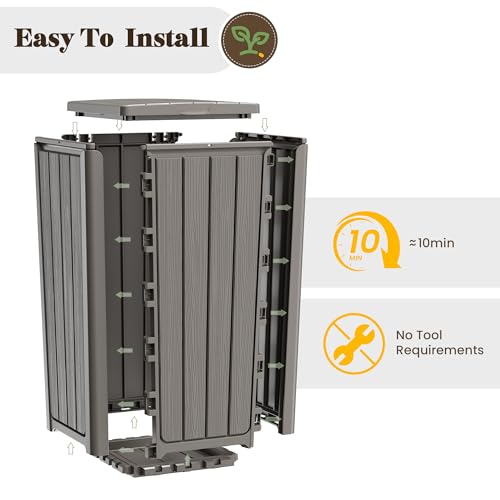Fancyango Resin Outdoor Trash Can with Lid, 33 Gallon, Gray - color: Grey, size: 33 Gallon