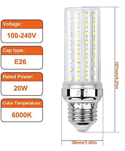 20W LED Corn Bulbs, 150W Incandescent Bulbs Equivalent, 6000K Daylight White, Non-Dimmable, 2000Lm, E26 Edison Screw Light Bulbs, 3-Pack - color: Daylight White E26