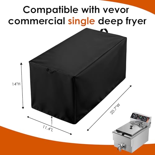 Deep Fryer Cover Compatible with Vevor Commercial Deep Fryer Single, 500D Waterproof Electric Fryers Cover with Adjustable Drawstring, 11.4" L x 20.7" W x 14" H - size: Single Fryer - 11.4" L x 20.7" W x 14" H