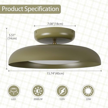 BISAMIYA Dimmable LED 15.7 inch Semi Flush Mount Ceiling Light - color: Deep Green
