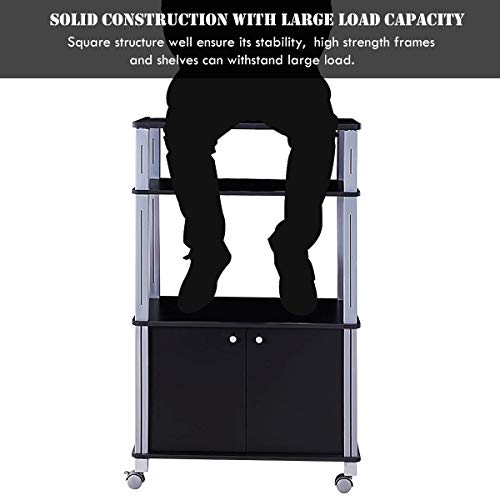 Giantex Rolling Kitchen Bakers Rack Microwave Oven Stand Utility Cart Multifunctional Display Shelf on Wheels with 2-Tier Shelf and Cabinet Spice Organizer for Kitchen Dining Room Furniture (Black) - color: Black