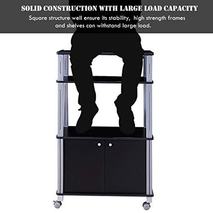 Giantex Rolling Kitchen Bakers Rack Microwave Oven Stand Utility Cart Multifunctional Display Shelf on Wheels with 2-Tier Shelf and Cabinet Spice Organizer for Kitchen Dining Room Furniture (Black) - color: Black