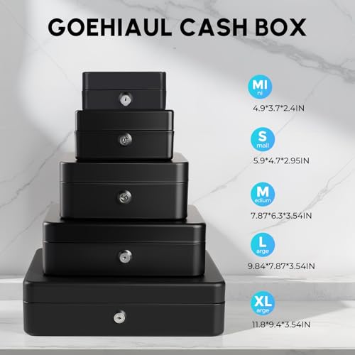 Cash Box with Money Tray and Lock, Metal Money Box for Cash Register 4 Keys - color: Black