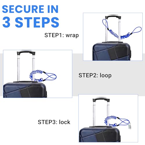 Security Cable Lock 2 Pack, 5FT Self-Coiling Stainless Steel Double Loop Cable, Flexible Anti-Theft Wire for Luggage, Bike, Helmet & Travel Gear (Blue) - color: Blue