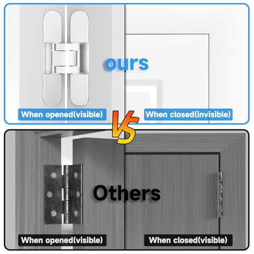 5.5" Hidden Door Hinges, 2 Pack 3-Way Adjustable 180°, Concealed Hinge - color: Silver, size: 5.5 Inch