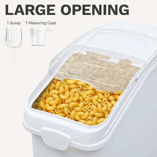 DWVO 27 Gal Large Ingredient Storage Bin, Flour Rice Food Storage Containers Bin with 500 Cups, Commercial Bins with 360° Wheels, Scoop and Lid for Kitchen, White - size: 27 Gal