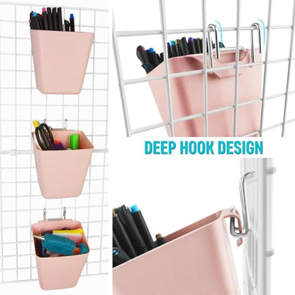 6Pack Pink Grid Wall Bins Hanging Cups with Back Hook, Gridwall Shelf Bins - color: Pink