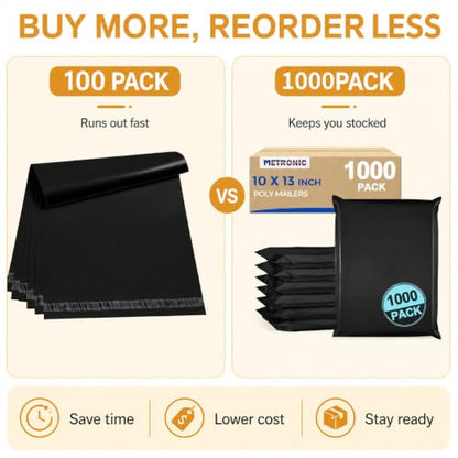 Metronic Poly Mailers 10x13 1000 Pack, Self-Seal Shipping Bags for Clothing - color: Black, size: 10x13 1000PC