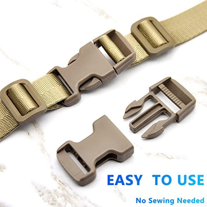 1 inch Buckles Straps Set with 10 Yards Nylon Webbing Strap,10 pcs Quick Side Release Plastic Buckle, 20 pcs Tri-glide Slide Clip for Luggage Strap, Backpack - color: Tan