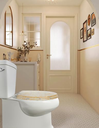 Angol Shiold ELONGATED Gold Foil Resin Toilet Seat Soft Close 18.5Inch - color: Gold Foil