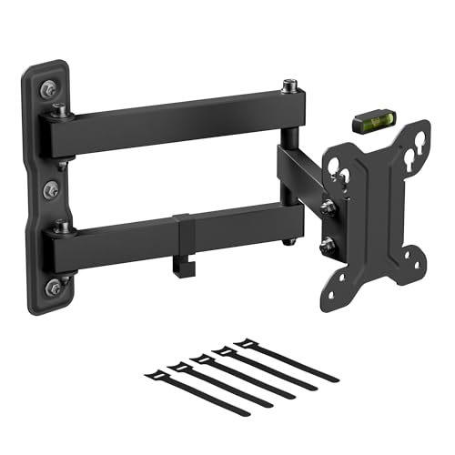 D-Line TV Wall Bracket for 13-27 Inch TVs, Tilt, Turn and Extend TV Wall Bracket with Spirit Level, Full Motion Monitor Mount - VESA 75x75mm - 100x100mm, Holds up to 55lbs