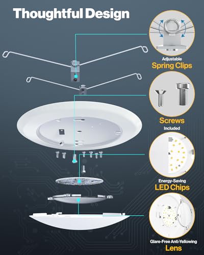 Sunco 24 Pack 5/6 Inch LED Disk Light, 1050 Lumens, 3000K Warm White, 15W, 120V Indoor Flush Mount Ceiling Downlight, Damp Rated, Dimmable Recessed Lighting - ETL, FCC & RoHS - size: 6" (3000K)