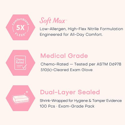 Supmedic Medical Nitrile Exam Gloves, Latex & Powder-Free Disposable 100 Ct - color: Large (Rose Quartz)
