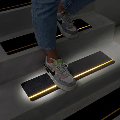 S&X Outdoor Stair Treads Non-Slip 6x24in, 5-Pack, Reflective - color: Reflective/Black, size: 6" x 24"