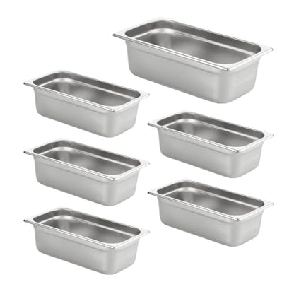 HECMAC 6 Pack Anti-Jam Hotel Pans, 1/3 Size 4 Inch Deep, Commercial Stainless Steel Chafing Steam Table Pan, Catering Storage Metal Food Pan, 23 Gauge - size: 1/3 Size, 4" Deep
