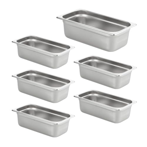 HECMAC 6 Pack Anti-Jam Hotel Pans, 1/3 Size 4 Inch Deep, Commercial Stainless Steel Chafing Steam Table Pan, Catering Storage Metal Food Pan, 23 Gauge - size: 1/3 Size, 4" Deep