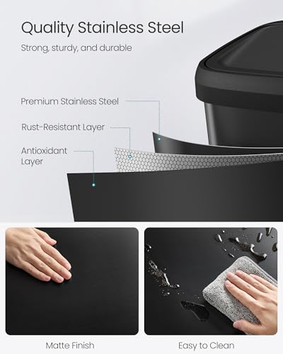 SONGMICS Kitchen Trash Can, 21 Gallon (80 L) Stainless Steel Garbage Can, with Stay-Open Lid and Step-on Pedal, Soft Closure, Tall, Large and Space-Saving, Black ULTB534B01 - color: Black, style: 21 Gallons