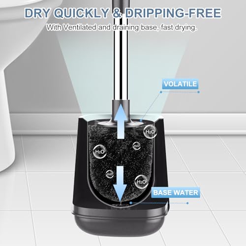 SetSail Toilet Brush and Holder 3 Pack, Self Closing Lid Toilet Bowl Brushes Holder Extra Long Handle Ventilated Toilet Brush Set for Bathroom Cleaning, Nylon Bristles, Grey - color: Gray, size: 3 packs