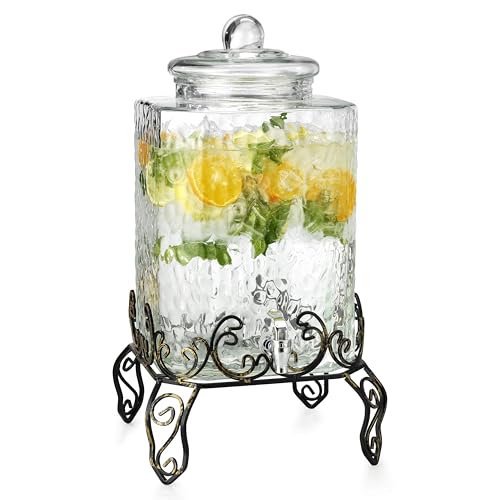 5 GALLON Drink dispenser, Glass Beverage Dispenser With Elegant Stand, Large Water Drink Dispensers for Parties With 100% Leak Proof Spigot, Ideal for Lemonade,Juice, Tea, and Party Drinks - color: Stand Clear - 5 Gallon