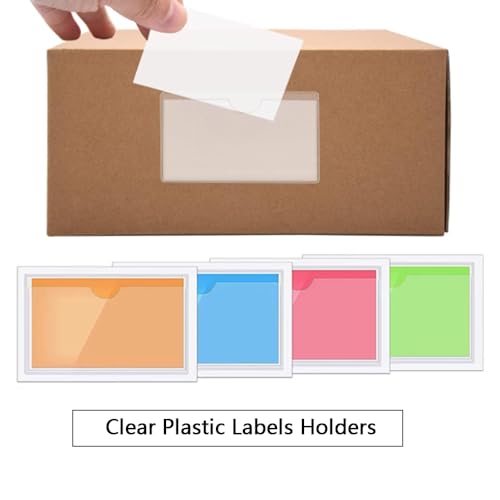 50Pcs Adhesive Label Holder Shelf Tag, BetterJonny 2.4 x 3.9in Self-Adhesive Clear Label with Top Open Plastic Drawers File Cabinet Storage Bins Label Holder for Office, Kitchen and Other Small Items