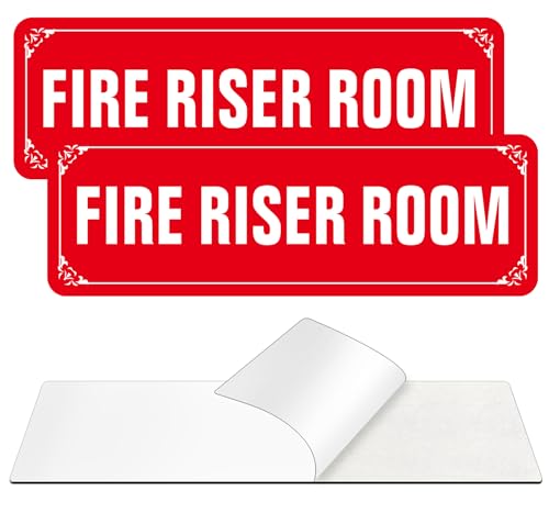 (2 Pack) Fire Riser Room Sign, Self Adhesive Rust Free and Reflective Aluminum Metal Sticker Signs for Wall and Door (9 x 3 inches, Red/White) - color: Red /White