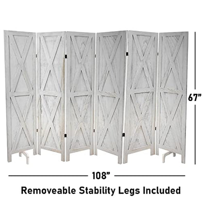 Premium Home 6-Panel Room Divider, Rustic White Barn Door X-Pattern Screen - color: Rustic White - X Pattern - 6 Panel