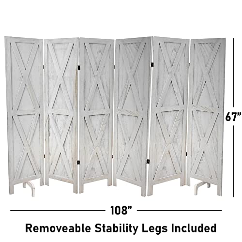 Premium Home 6-Panel Room Divider, Rustic White Barn Door X-Pattern Screen - color: Rustic White - X Pattern - 6 Panel