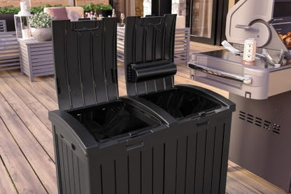 Suncast Dual 33 Gal Trash Hideaway Cabinet, Discrete Outdoor Storage - color: Black