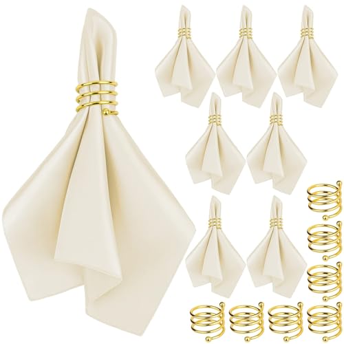 MCEAST Satin Cloth Napkins and Napkin Rings Set of 8, Smooth Fabric Table Napkins and Napkin Holder for Wedding, Birthday Dinner Party, Family Gatherings, Table Decor (Ivory, 17 x 17 Inches) - color: Ivory