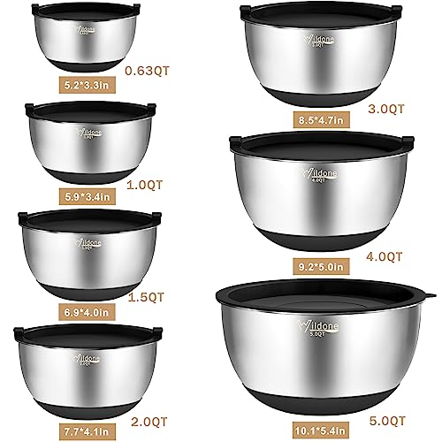 Wildone Mixing Bowls with Airtight Lids, Stainless Steel Nesting Bowls Set - color: Black