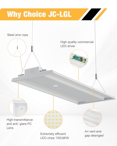 210W LED Linear High Bay Light with PIR Sensor，LED High Bay Shop Lights Fixture, Compatible with Industrial 120-277V, LED Linear High Bay Light for Shop Garage Warehouse