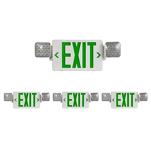 Green LED Exit Sign Emergency Light Combo, UL Listed Battery Backup - color: Green, size: 4 Pack