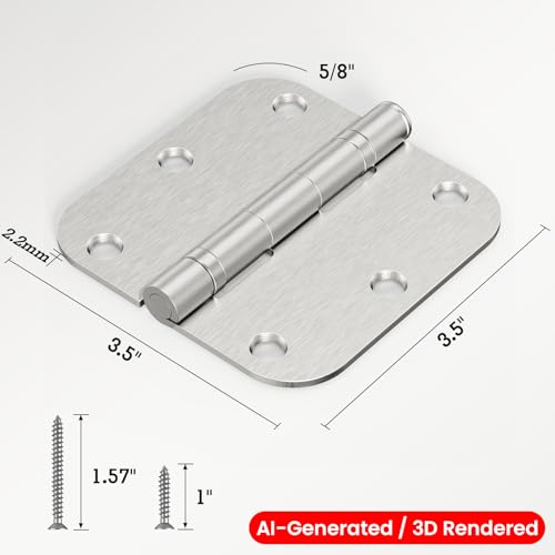 TDCHINGES Rounded Brushed Nickel Door Hinges 3.5 Inch 5/8" Lasting Mute - color: Satin Nickel-Rounded, size: 24 Pack-Ball Bearing-lasting no squeak