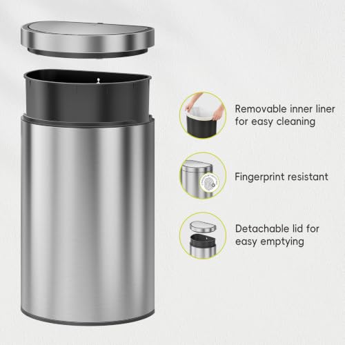 EKO Mirage Semi-Round Motion Sensor Trash Can or Recycling Bin, 47 Liter / 12.4 Gallon Automatic Large Kitchen Trash Can with Deodorizer Compartment, Removable Lid and Bucket, Matte Stainless Steel - size: Mirage Semi-Round 47 liter - Stainless Steel