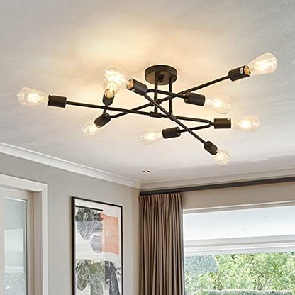 ZGLAOJT Black Semi Flush Mount Ceiling Light Fixture，9 Light Modern Metal Chandelier，Ceiling Light for Kitchen Farmhouse Island Dining Room Bedroom - color: Black, size: 9-Light