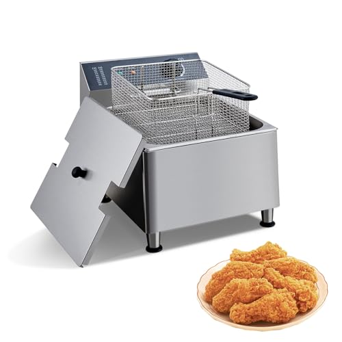 Commercial Electric Deep Fryer, 11L(11.55Qt) Single Removable Basket and Lid Stainless Steel Fast Heat Up Electric Countertop Fryer for Home and Commercial Restaurant Use, 304SS - size: 11L 304