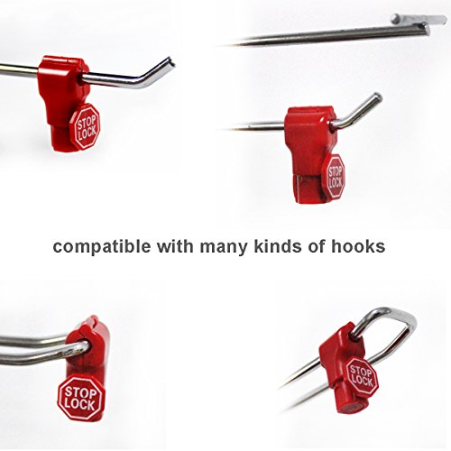 BETERTEK Peg Hook Stop Lock for Prevent The Sweep Theft of Displayed Products on A Wire Peg, Plastic Red 6mm Security Lock, Retail Shop Anti-Theft Display Slatwall Red Stop Lock, 50 Pcs