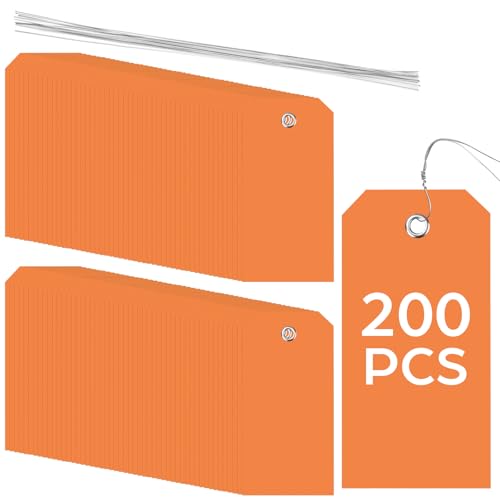 200 Pack Orange Plastic Shipping Tags with Wire Ties, 4.72 x 2.36 inches Heavy Duty Industrial Hang Tags, Blank Identification Labels for Warehouse, Inventory & Outdoor Equipment (Orange) - color: Orange