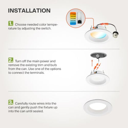 ASD 6 Pack 4 Inch Retrofit LED Recessed Light, 5CCT Wafer Lights - color: White, size: 6 Pack