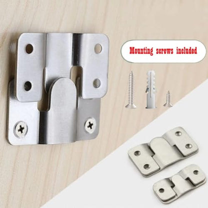 Flush Mount Bracket with Screws 6 Sets Hanging Buckle Kit, Interlocking Heavy Duty Photo Frame Hook, Furniture Connector for 100lb Picture Hangers Art Gallery Wall Mount Hardware, Stainless Steel (6)