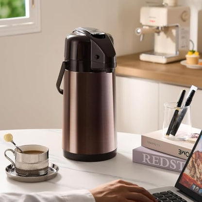 PARACITY Coffee Carafe, 84.5 fl oz/2.5 L Airpot Coffee Dispenser with Pump - color: Gold Brown