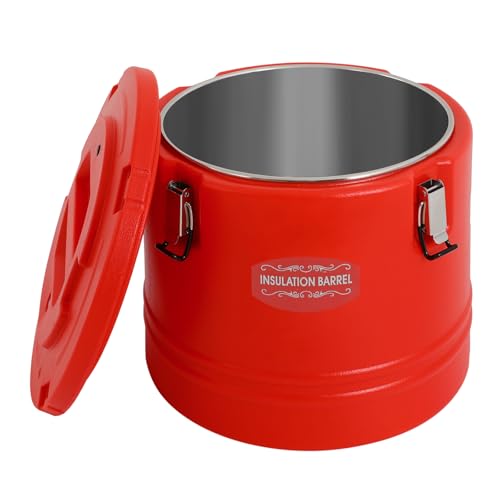 30L/7.9 Gal Insulated Soup Carrier, Stainless Steel Insulated Soup Container Bucket Hot & Cold Thermal Bucket with Lid Commercial Food Warmer for Parties Picnics Cafes Restaurants - color: Red, size: 30L/7.9 Gal