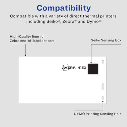 Avery Direct Thermal Shipping Labels, 2-1/8" x 4", White, Comparable to DYMO 30323, 1 Roll of Labels, 140 Total (4153) - size: One Size